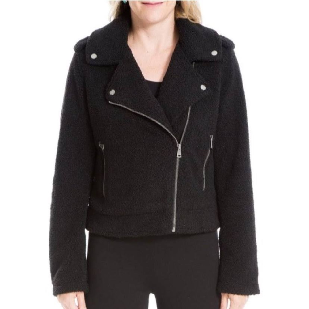Max Studio- Teddy/Sherpa Moto Jacket in Black